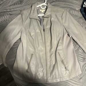 Style & Co. Light Gray Leather Jacket